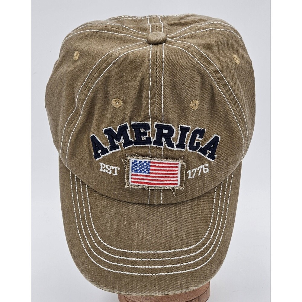 America Distressed Baseball Cap Est. 1776 American Flag USA Men Women Khaki New